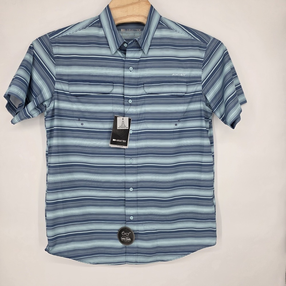 Ariat Tek Mens VentTEK Outbound Button Up Short Sleeve Shirt Medium Wicking New - Picture 2 of 10